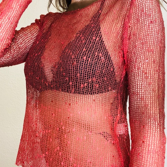 Orange Ombré Mesh Top - Picture 3 of 12